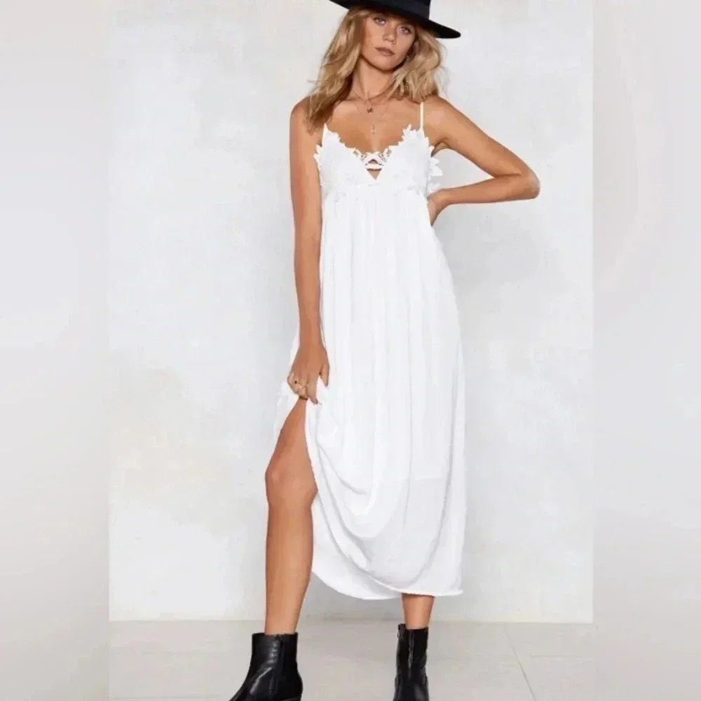 Nasty Gal Maxi Dress White, Size Medium